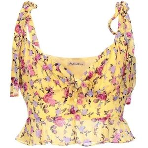 For Love & Lemons Yellow Floral Silk Crop Top